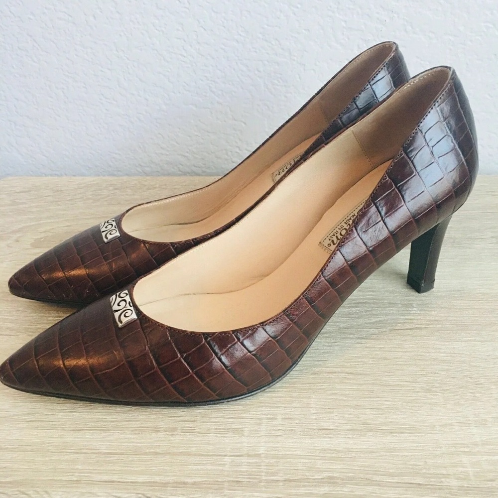 Brighton Young chocolate crocodile pumps